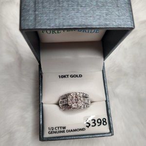 NIB Forever Bride 10K Gold 1/2 CTTW Genuine Diamond Round Ring Sz 7
